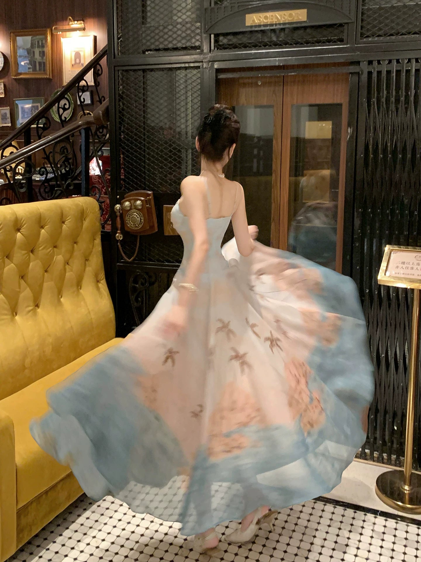 Cute A line French Style Spaghetti Strap Floral Blue Ideas For Women 18th Impress Birthday Dress Evening Night Outfit MP146