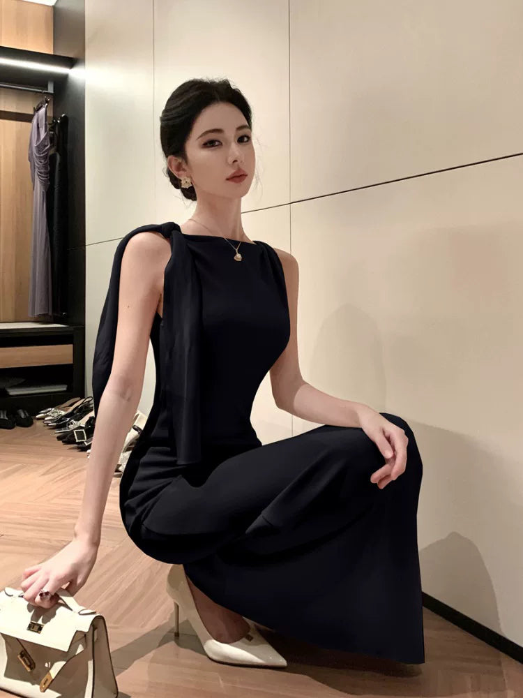 Einfaches Meerjungfrau Schwarzes Hochzeitsgastkleid für Damen Partykleider Abendoutfits MP195