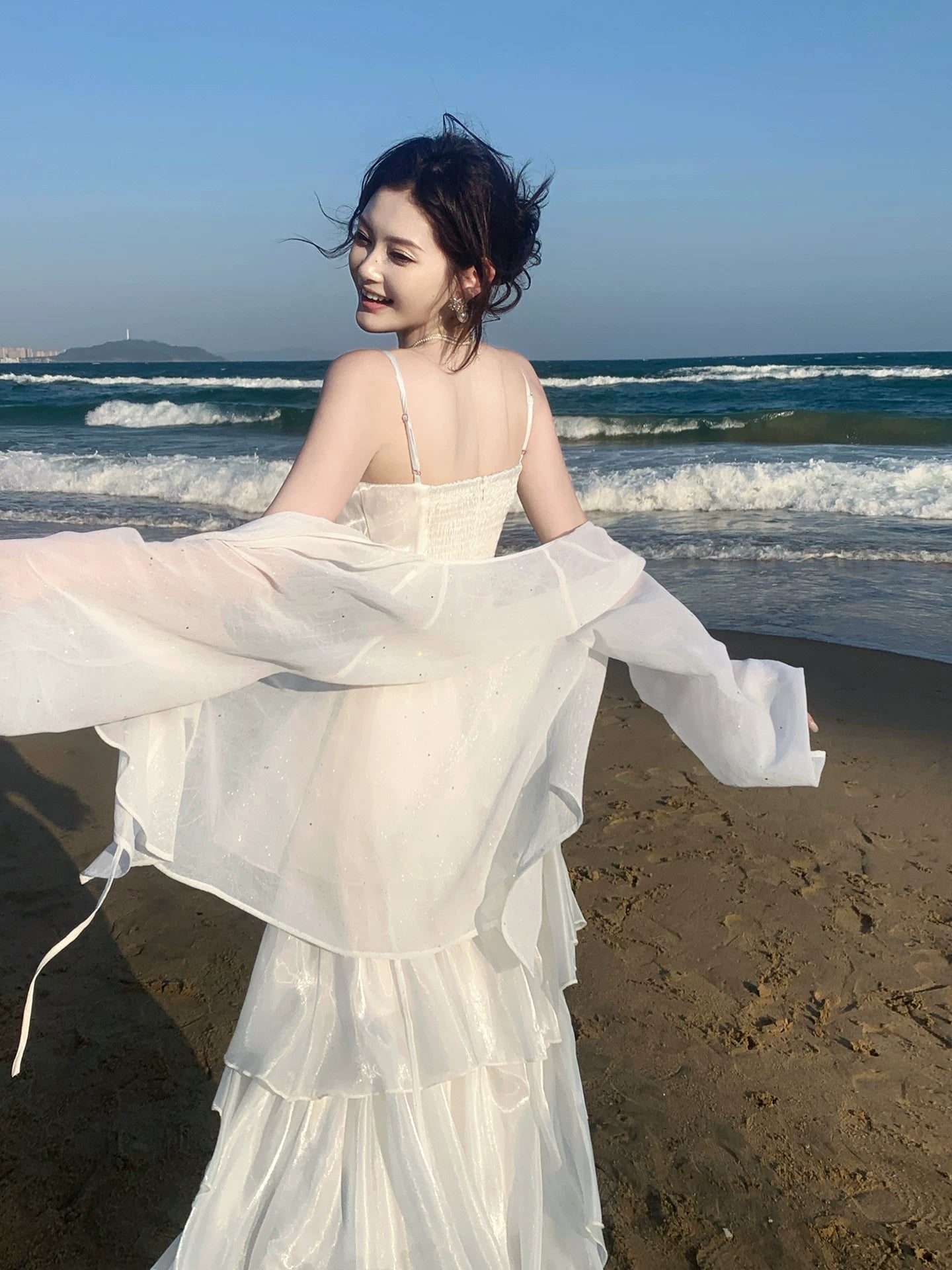 French Style A line Spaghetti Strap White Ideas For Women 21st Impress Summer Beach Prom Birthday Dress Evening Night Outfit MP267