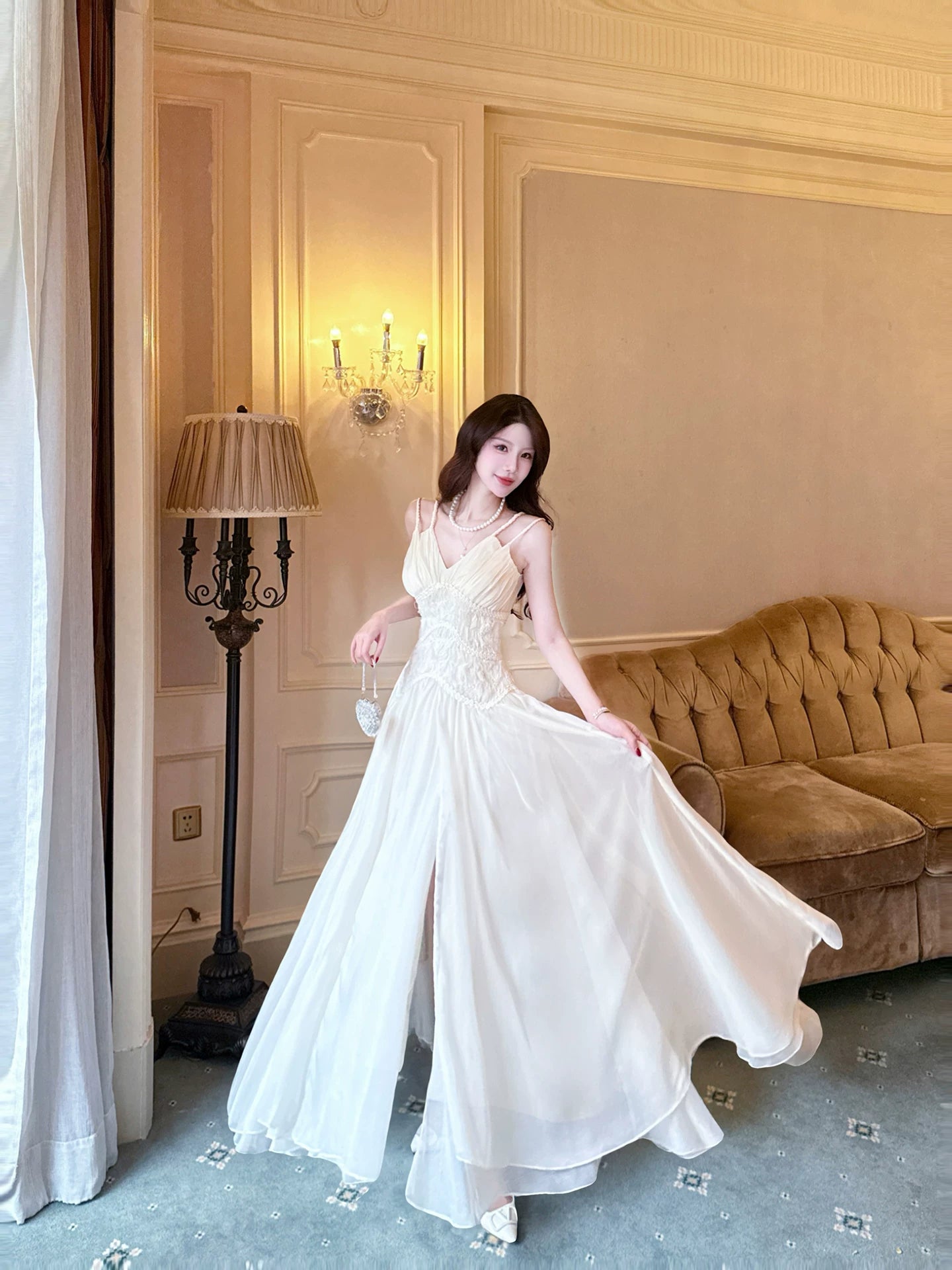 Modest A line French Style Spaghetti Strap Ivory With Lace Ideas For Women 18th Impress Birthday Dress Evening Night Outfit MP140