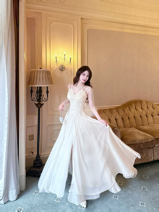 Modest A line French Style Spaghetti Strap Ivory With Lace Ideas For Women 18th Impress Birthday Dress Evening Night Outfit MP140