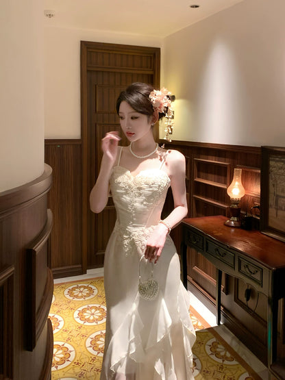 Charming Mermaid Spaghetti Strap Floral Chiffon 18th Birthday Gown For Women Party Dresses Holiday Beach Outfits MP209