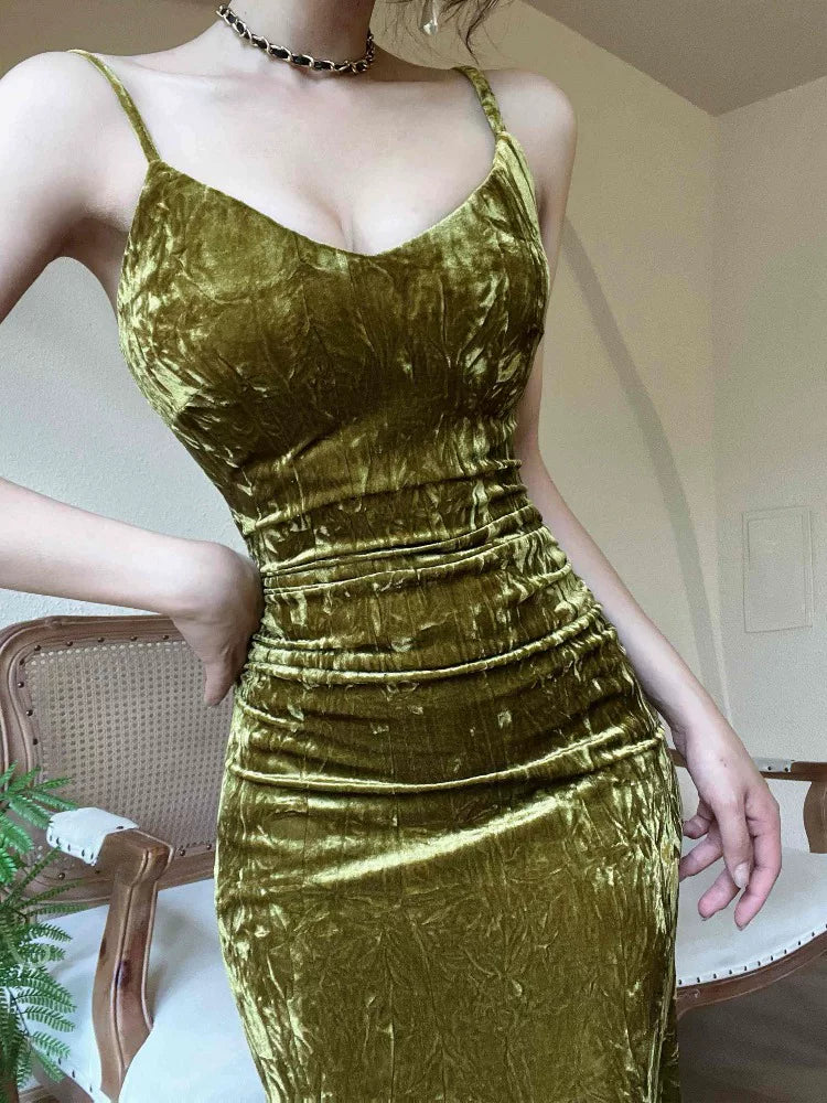 Robes de soirée mi-longues en velours à fines bretelles pour femmes, robes de cocktail, tenues de soirée MP204
