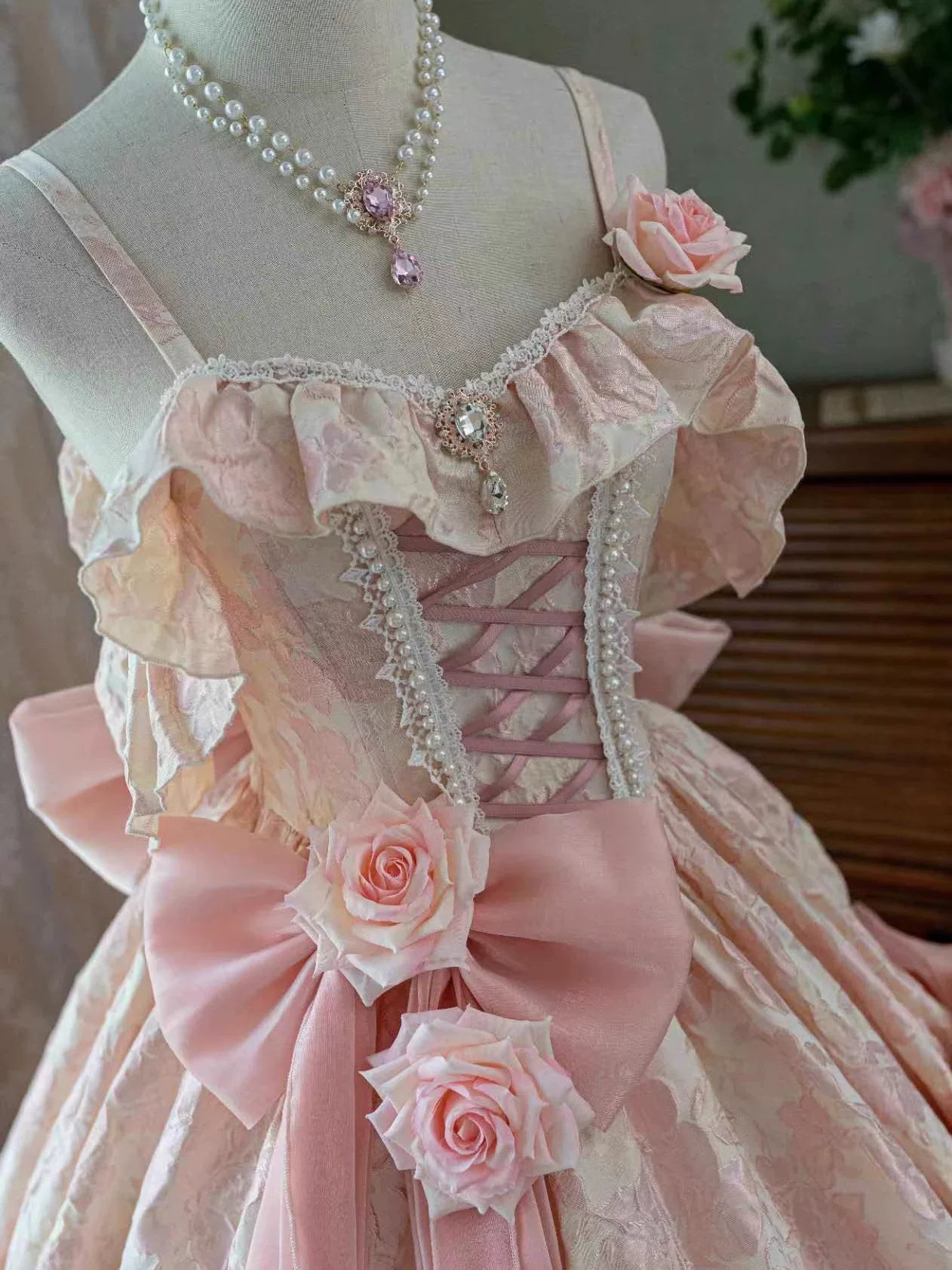 Adorables Robes de Quinceañera Longues à Volants, Robe de Bal à Bretelles Fines, Dentelle Bleue, Robe de Quince Rose MP150