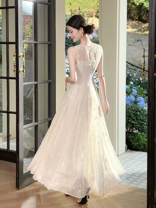 French Style Casual A line Scoop Ivory Lace Ankle Length Satin Ideas For Women 21st Impress Birthday Dress Evening Night Outfits MP135