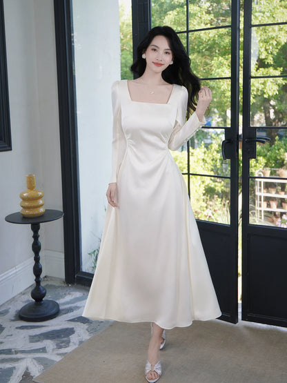 Charming A Line Square Neck White Ankle Length Ideas For Women 21st Impress Birthday Dress Evening Night Outfit MP109