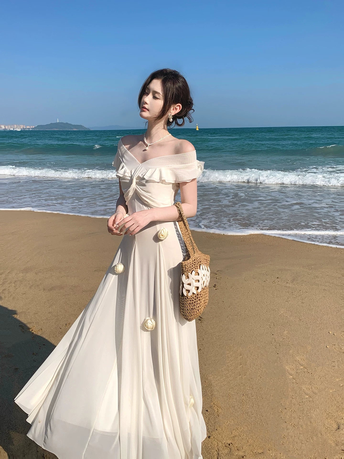 Simple A line Off The Shoulder White With Short Sleeves Ideas For Women 18th Impress Summer Beach Prom Birthday Dresses Evening Night Outfit MP279