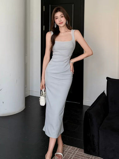 Einfache Etui-Kleider mit eckigem Ausschnitt in Midilänge für Hochzeitsgäste für Damen Partykleider Abend-Outfits MP203