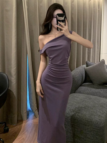 Sexy Meerjungfrau Neckholder Maxikleid in Lila für Damen Geburtstagsparty Kleider Urlaub Strand Outfits MP187