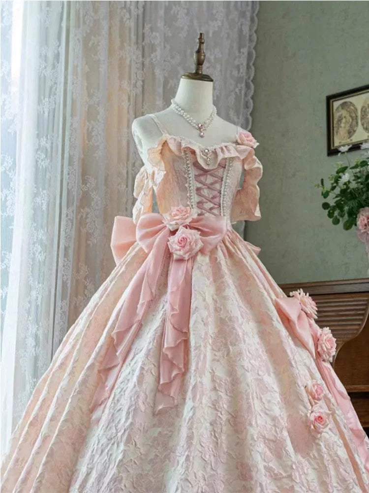 Adorables Robes de Quinceañera Longues à Volants, Robe de Bal à Bretelles Fines, Dentelle Bleue, Robe de Quince Rose MP150