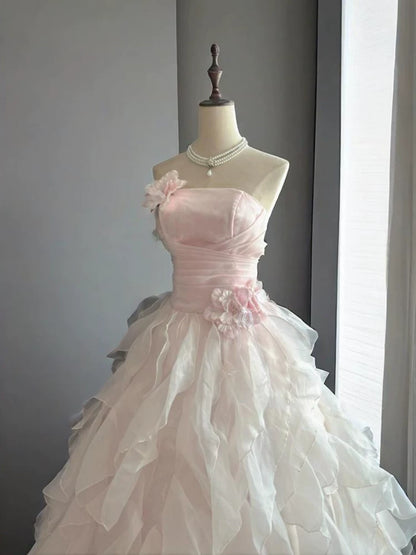 Robes de Quinceañera longues et mignonnes à plusieurs niveaux Robe de bal bustier en tulle rose MP124