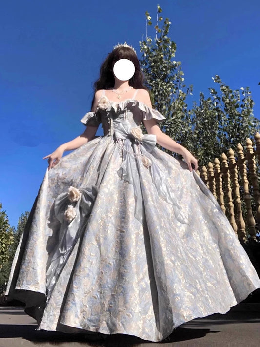 Süße lange gestufte Quinceañera-Kleider, Ballkleid mit Spaghettiträgern, blaue Spitze, pinkes Quince-Kleid MP150
