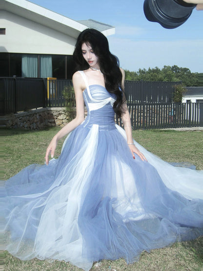 Modest A line French Style Strap White Ombre Blue Ideas For Women 18th Impress Birthday Dress Evening Night Outfit MP141