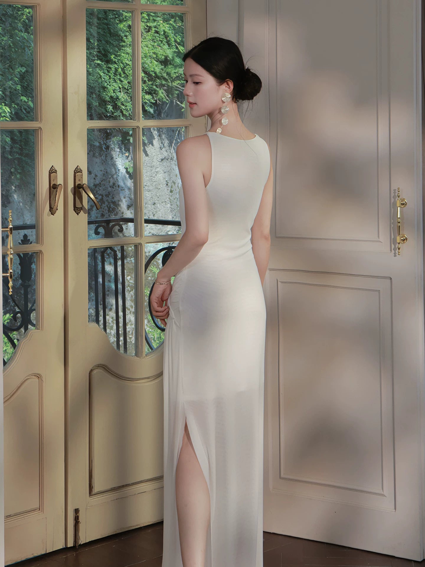 Simple Sheath Scoop Neck White Pleated Ideas For Women 18th Birthday Dress Evening Night Dresses MP104