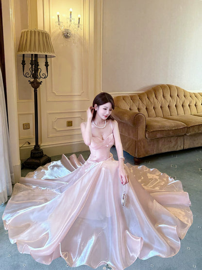 Simple A line French Style Spaghetti Strap Blush Pink Ideas For Women 18th Impress Birthday Dress Evening Night Outfit MP144
