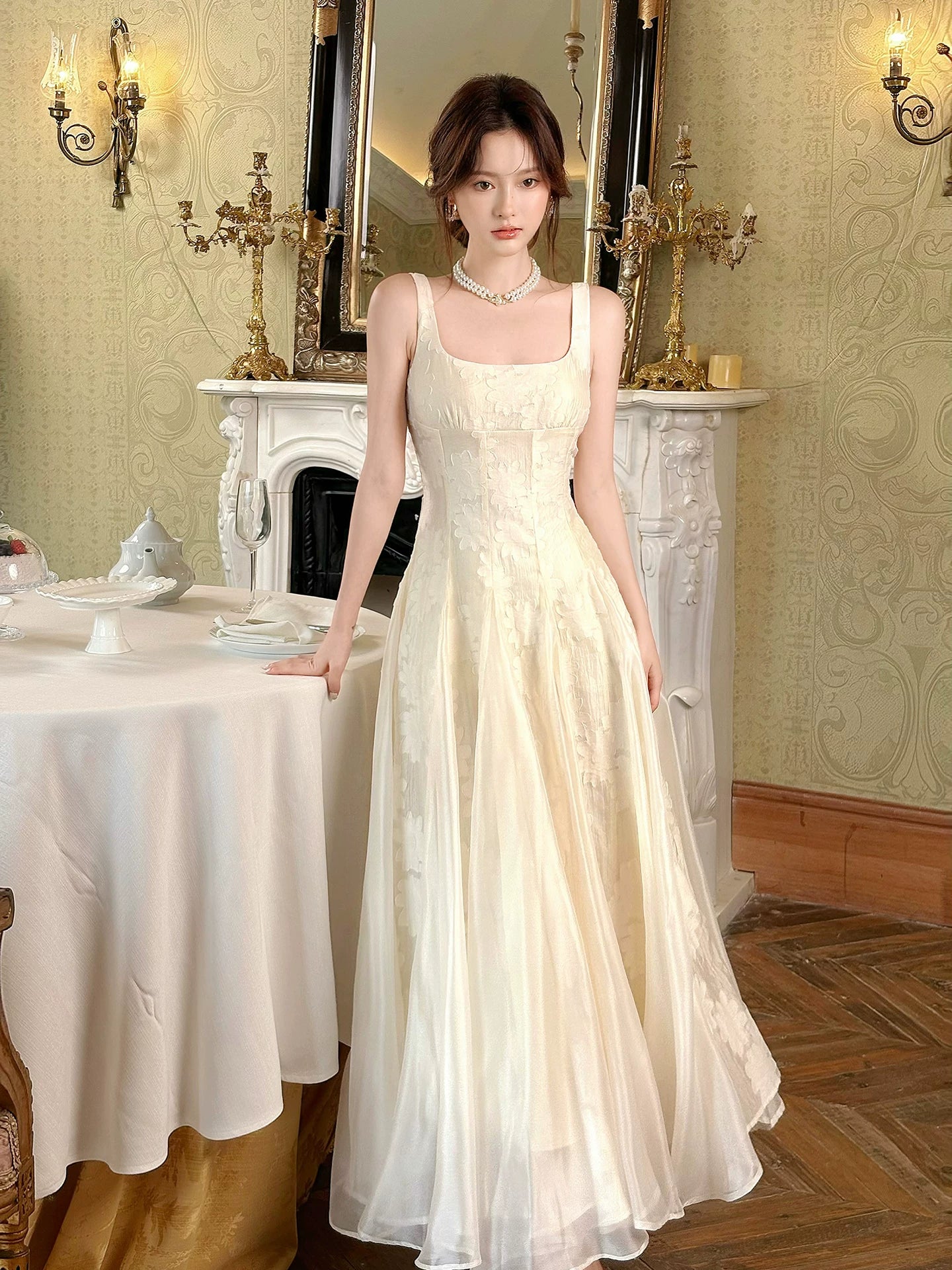 Französischer Stil A-Linie, eckiger Ausschnitt, Blumen-Spitze-Ideen für Damen, 21. Geburtstag, Abendkleid, Nacht-Outfit MP127