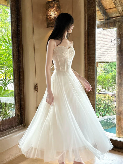 Vintage A Line Spaghetti Strap Tulle Lace 18th Birthday Gown For Women Party Dresses Holiday Beach Outfits MP217