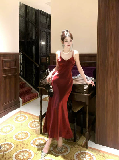 Chic Mermaid Spaghetti Strap Burgundy 18th Birthday Gown For Women Party Dresses Holiday Beach Outfits MP204