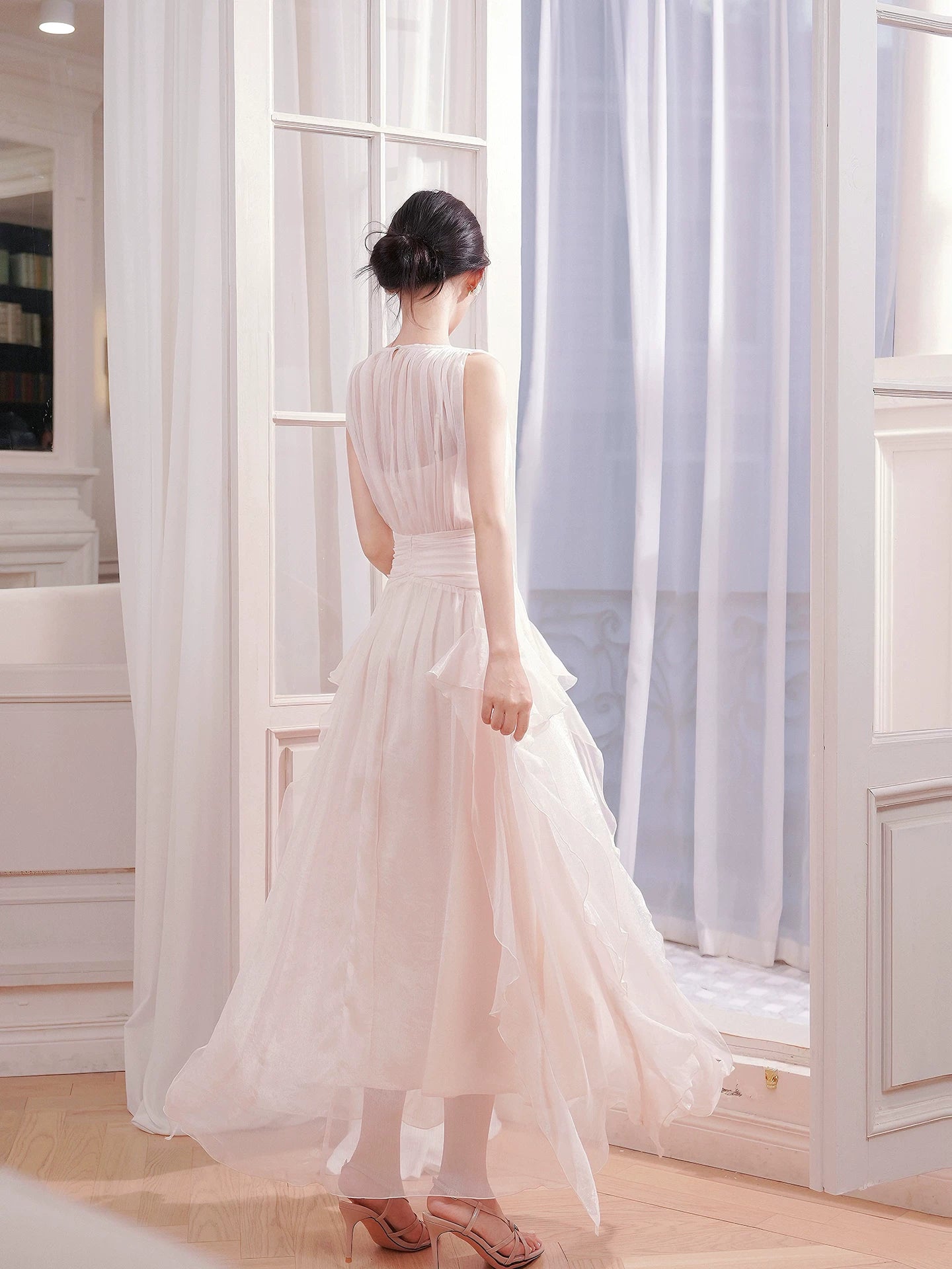 French Style A line Scoop Neck Light Pink Chiffon Ideas For Women 21st Impress Birthday Dress Evening Night Outfit MP128