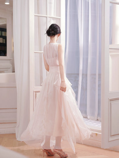 French Style A line Scoop Neck Light Pink Chiffon Ideas For Women 21st Impress Birthday Dress Evening Night Outfit MP128