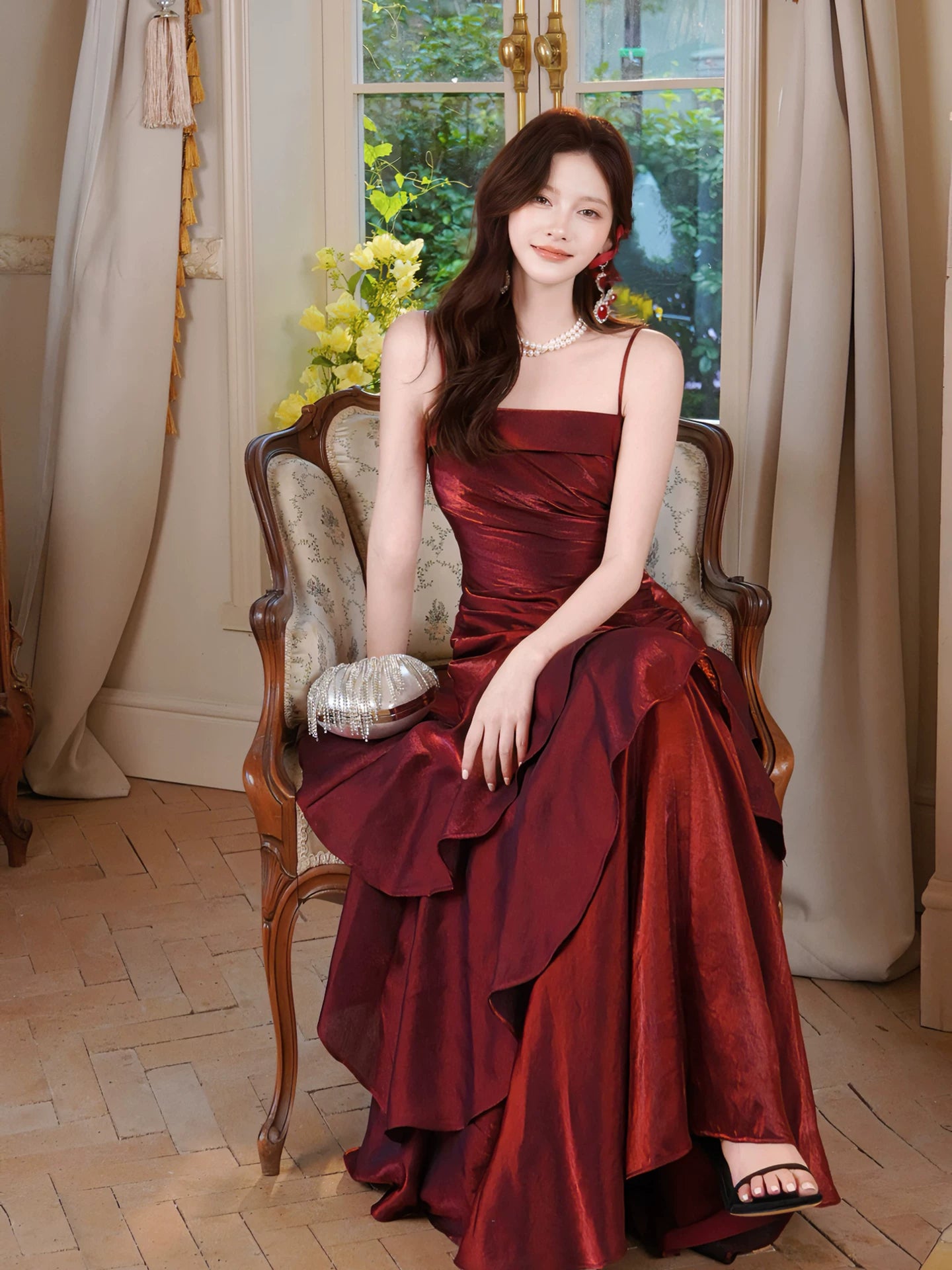 Sexy Mermaid Spaghetti Strap Burgundy Wine Red Ideas For Women 21st Impress Birthday Dress Evening Night Outfit MP114