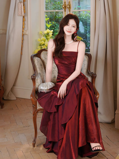 Sexy Mermaid Spaghetti Strap Burgundy Wine Red Ideas For Women 21st Impress Birthday Dress Evening Night Outfit MP114