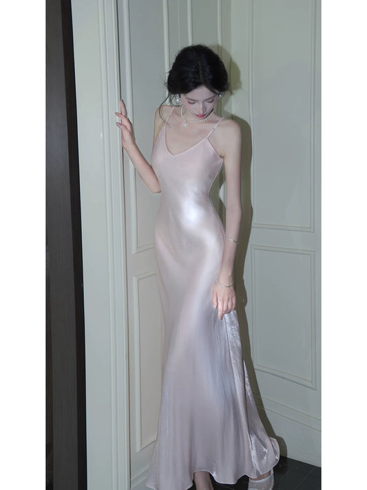 Charming Mermaid Spaghetti Strap Pink Satin 18th Birthday Gown For Women Party Dresses Holiday Beach Outfits MP210