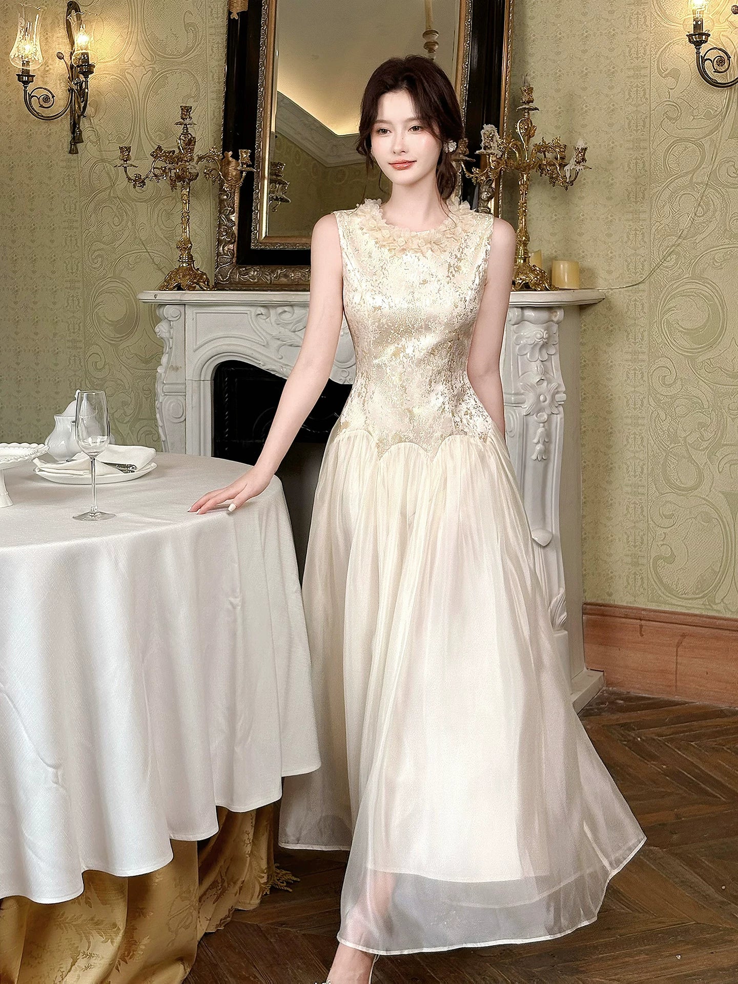 Simple A Line Scoop Champagne Satin Ideas For Women 21st Impress Birthday Dress Evening Night Outfit MP120