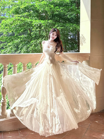 Modest A line French Style Spaghetti Strap Ivory With Lace Ideas For Women 21st Impress Birthday Dress Evening Night Outfit MP138
