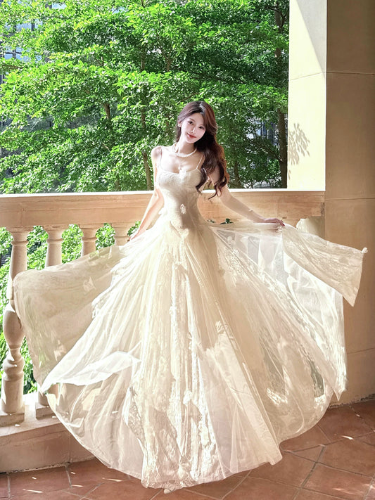 Modest A line French Style Spaghetti Strap Ivory With Lace Ideas For Women 21st Impress Birthday Dress Evening Night Outfit MP138