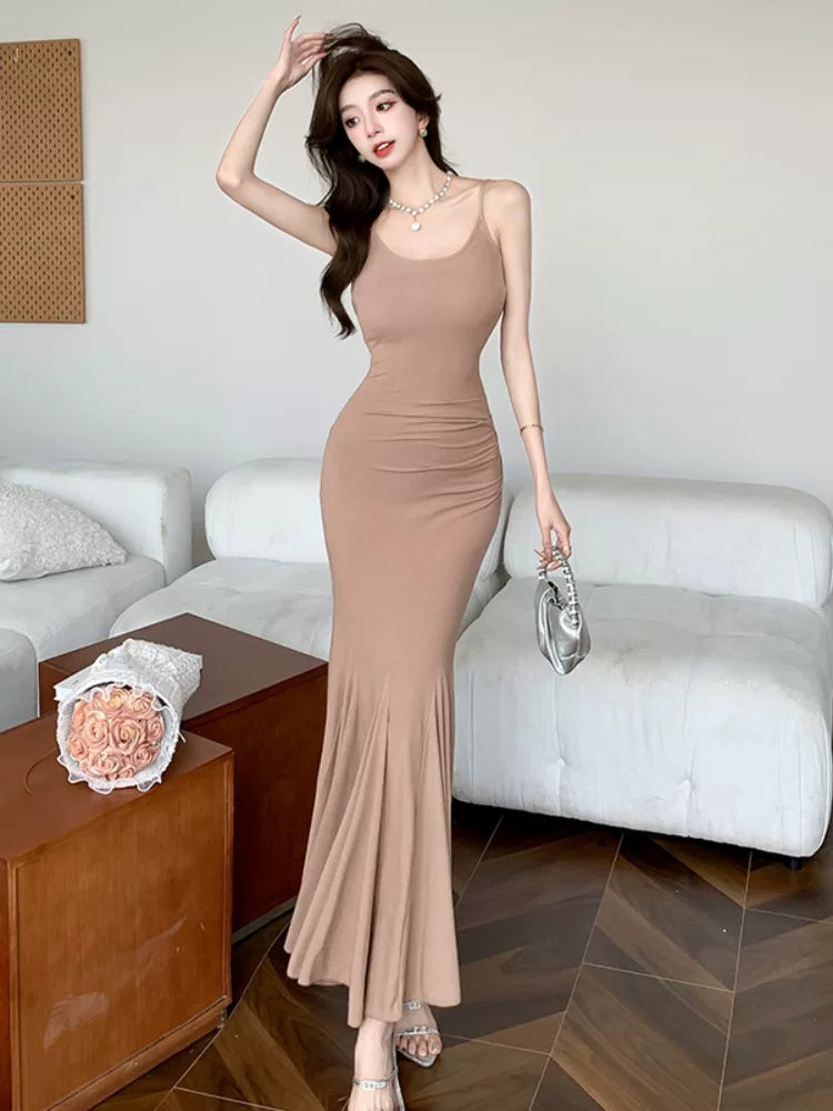 Simple Mermaid Spaghetti Strap Black Wedding Guest Dresses For Women Party Dresses Night Evening Outfits MP185