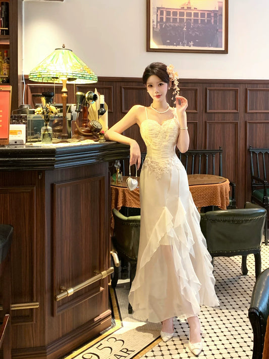 Charming Mermaid Spaghetti Strap Floral Chiffon 18th Birthday Gown For Women Party Dresses Holiday Beach Outfits MP209