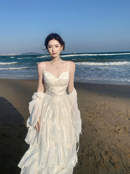 French Style A line Spaghetti Strap White Ideas For Women 21st Impress Summer Beach Prom Birthday Dress Evening Night Outfit MP267