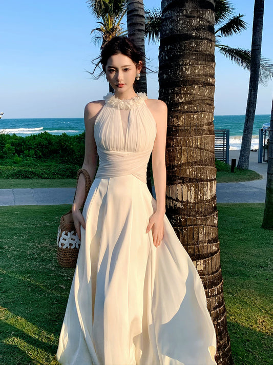 Französischer Stil A-Linie Rundhals Weiß Chiffon Ideen für Damen 18. Eindruck Sommer Strand Ball Geburtstagskleider Abend Nacht Outfit MP272