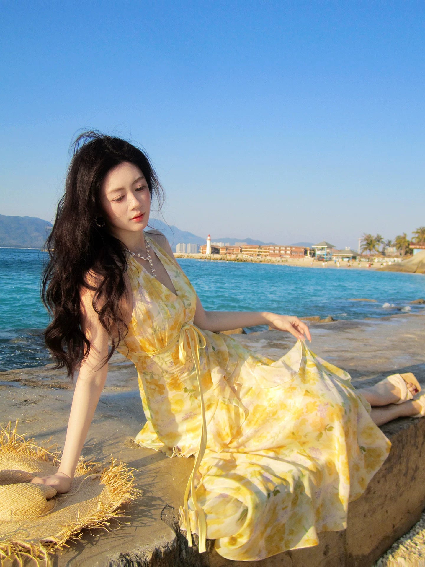 French Style A line Halter Yellow Floral Chiffon Ideas For Women 18th Impress Summer Beach Prom Birthday Dresses Evening Night Outfit MP270