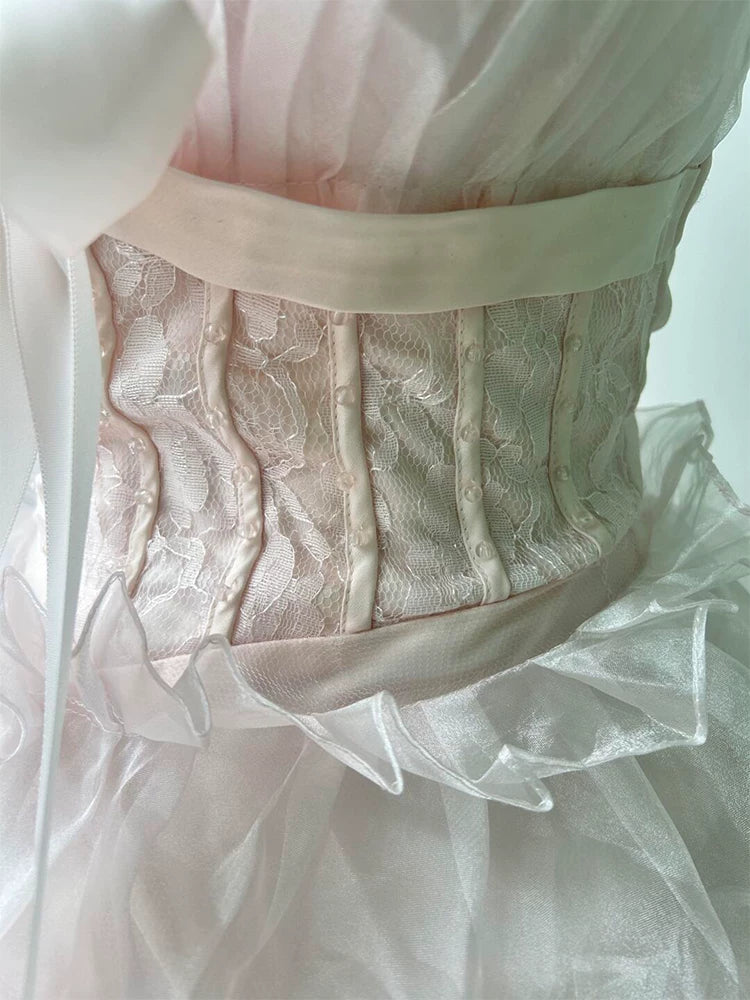 Cute Long Tiered Quinceañera Dresses Ball Gown Strapless Pearl Pink Long Sweet 16 Gown Quince Dress MP153