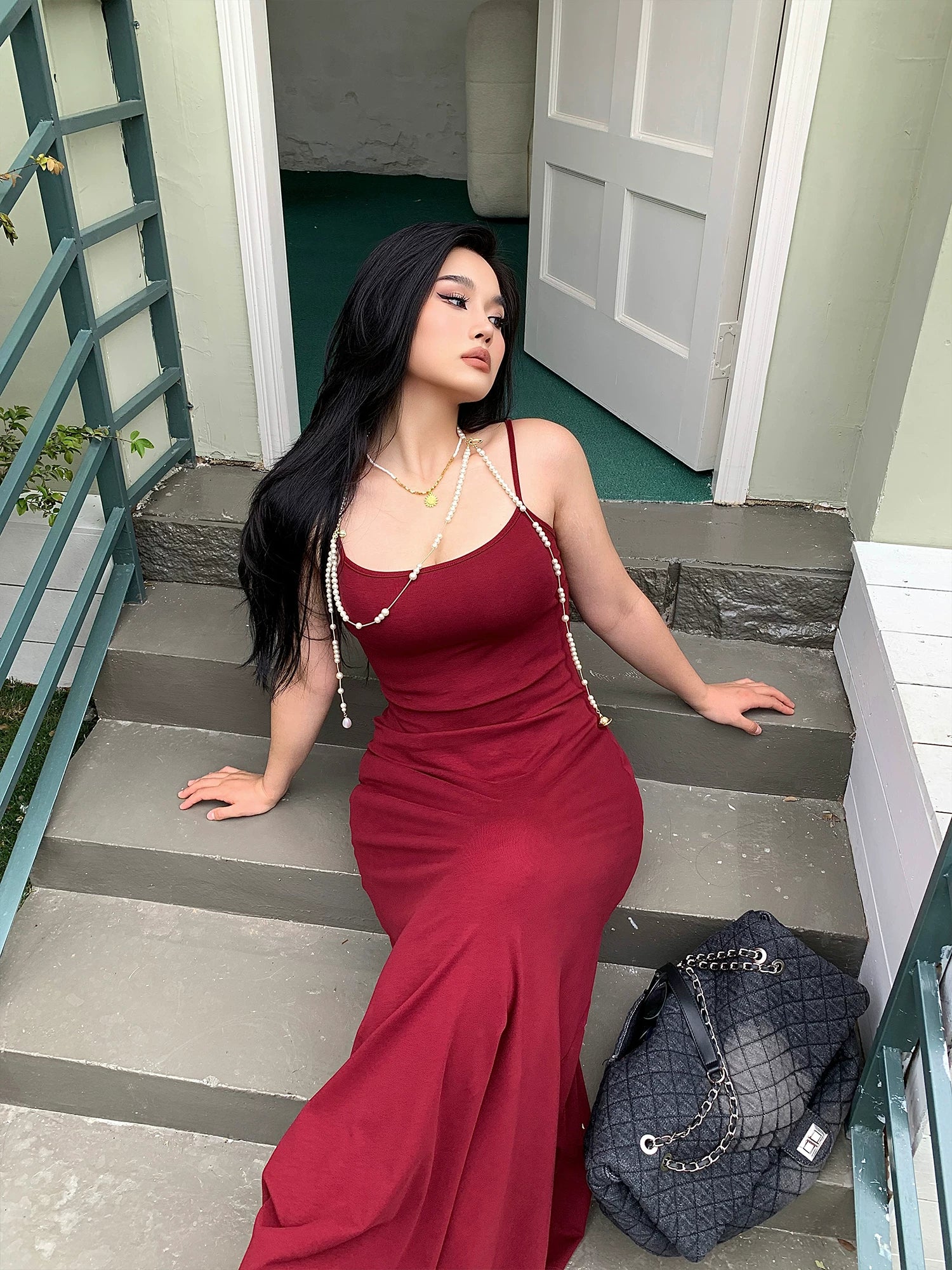 American-style sexy stretch halter dress for women spring and summer plus size slimming and sexy long beach vacation mp086