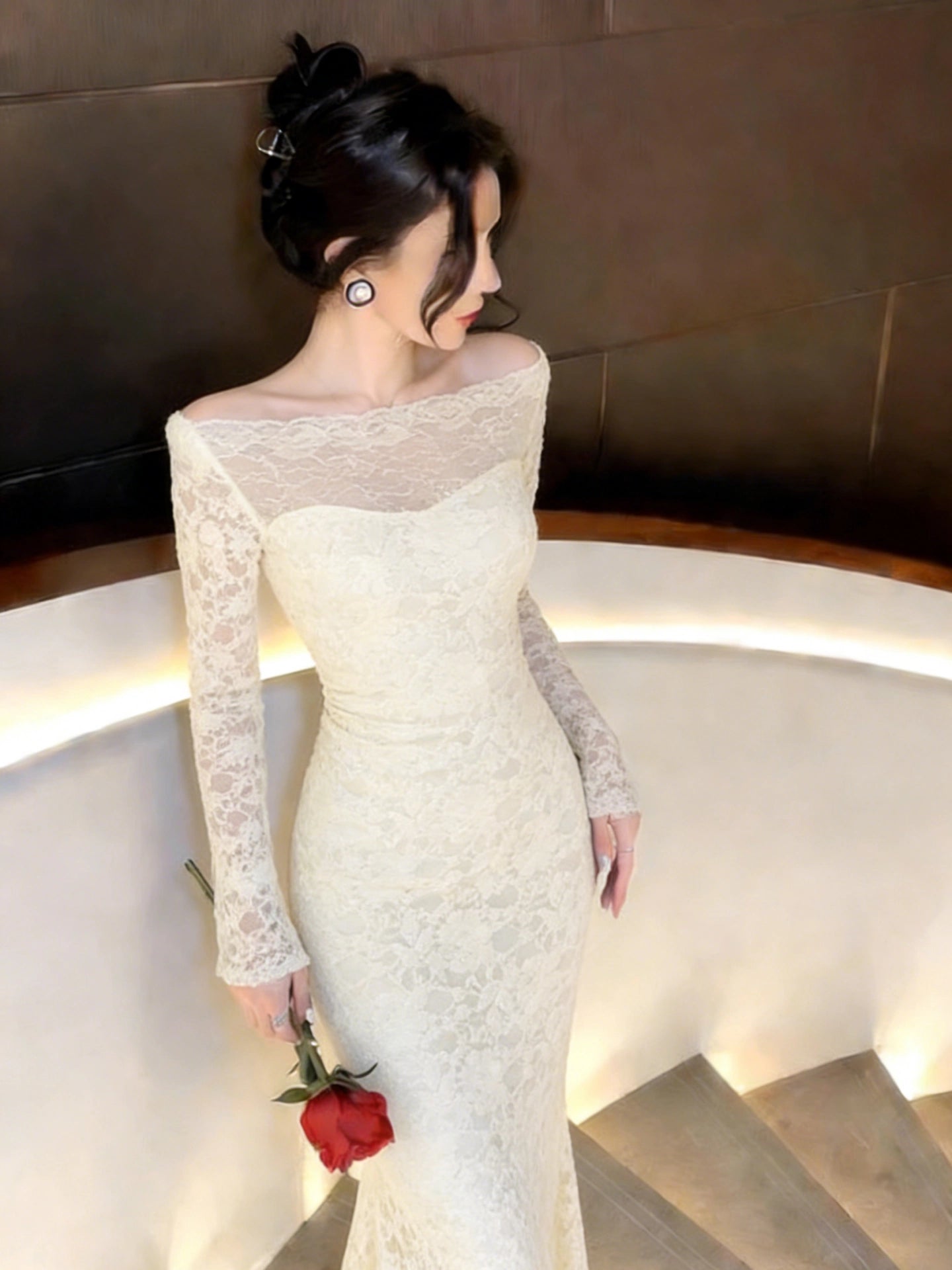 Sexy Mermaid Bateau Neck Long Sleeves Grape Wedding Guest Dresses For Women Spring Party Dresses Night Evening Outfits MP175