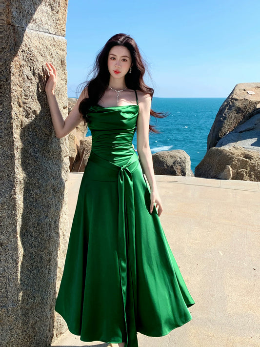 Französischer Stil A-Linie Spaghettiträger Grüne Ideen Für Frauen 18. Eindruck Sommer Strand Ball Geburtstagskleider Abend Nacht Outfit MP276
