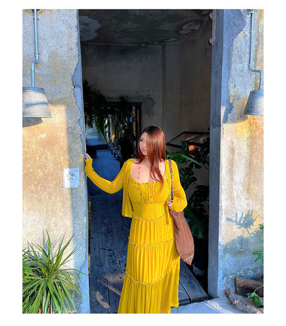 Sexy, figurschmeichelndes, gelbes Spaghettiträger-Maxikleid für große Größen, ärmelloses, langes Urlaubskleid MP081