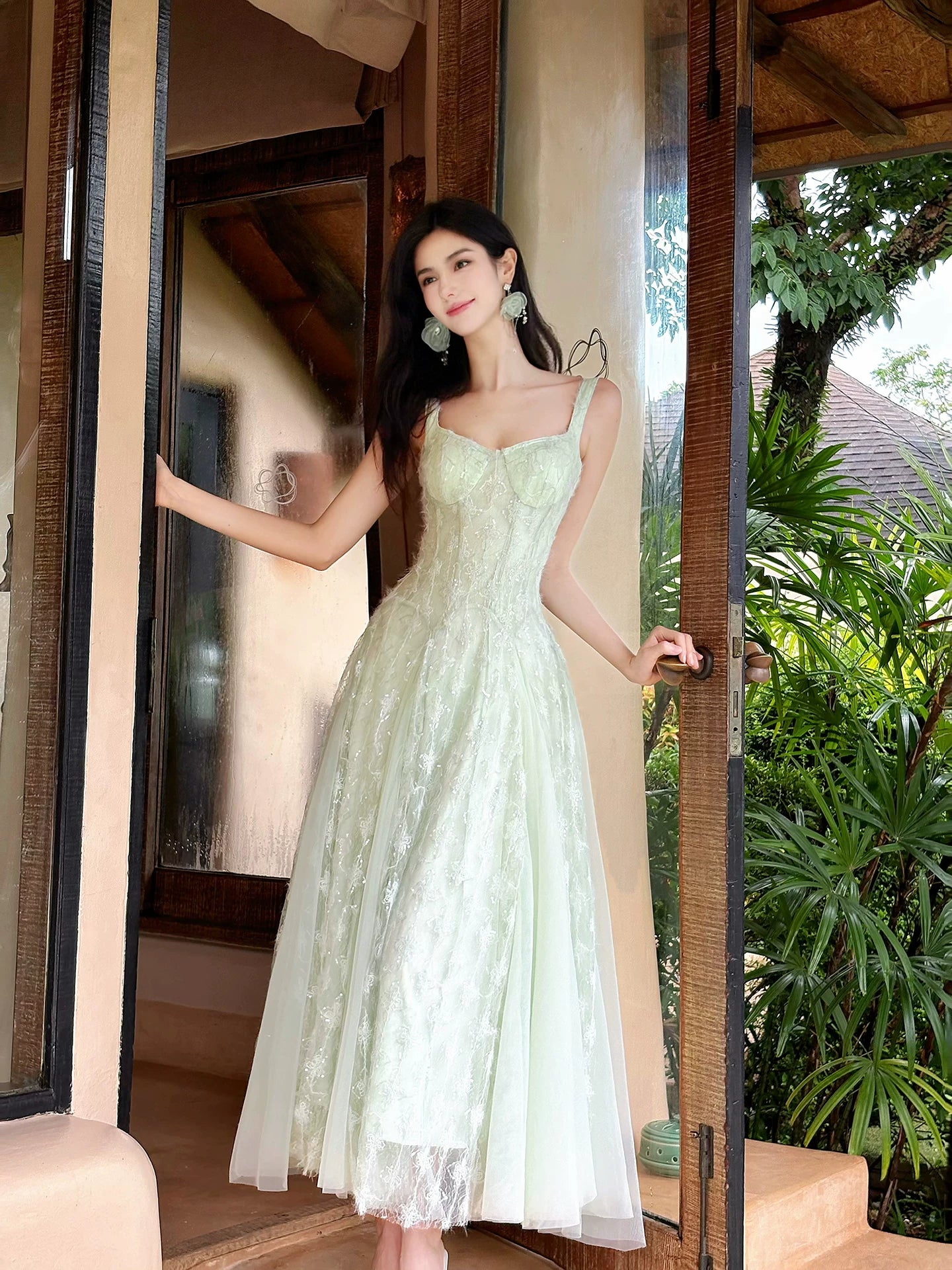 Simple A line Straps Green Mid Length 18th Birthday Gown For Women Party Dresses Holiday Beach Outfits MP228
