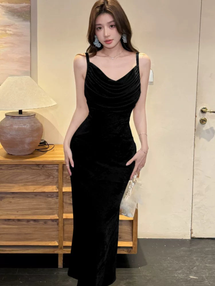 Enges Spaghettiträger Brautjungfernkleid in Blau für Damen Partykleider Abend Outfits MP197