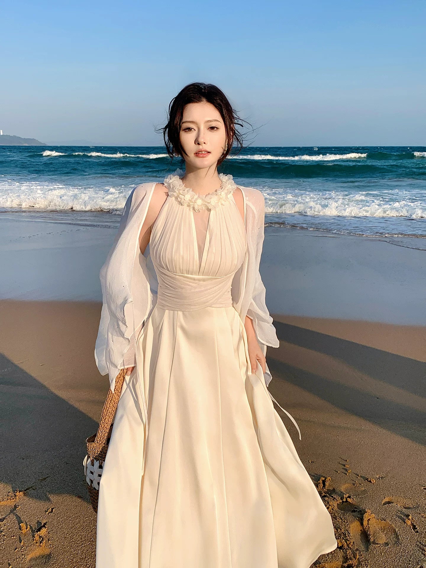 French Style A line Scoop White Chiffon Ideas For Women 18th Impress Summer Beach Prom Birthday Dresses Evening Night Outfit MP272