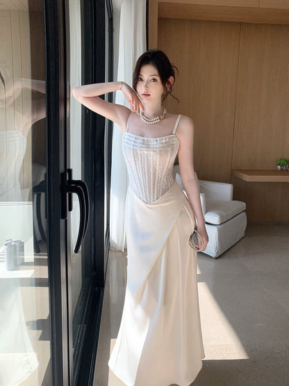 Französischer Stil Meerjungfrau Spaghettiträger Weiß Ideen für Frauen 18. Beeindruckende Sommer Strand Abschlussball Geburtstag Kleider Abend Nacht Outfit MP275