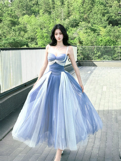 Modest A line French Style Strap White Ombre Blue Ideas For Women 18th Impress Birthday Dress Evening Night Outfit MP141