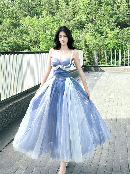 Modest A line French Style Strap White Ombre Blue Ideas For Women 18th Impress Birthday Dress Evening Night Outfit MP141