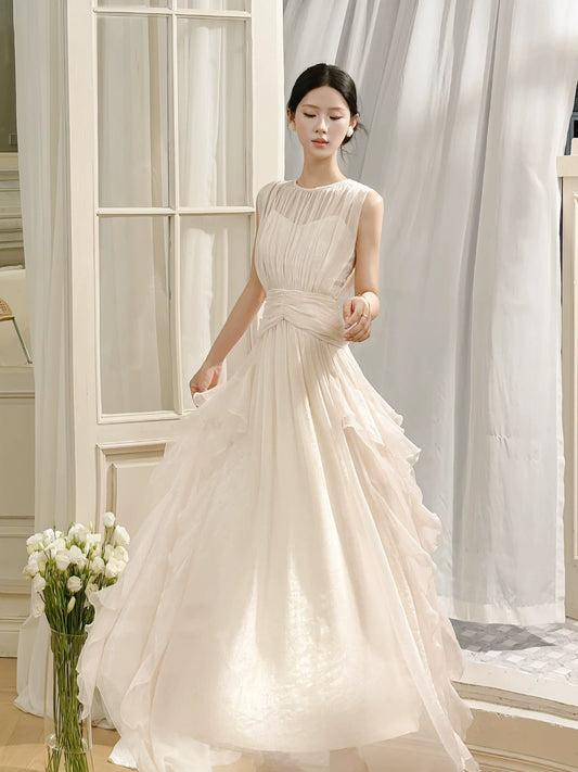 French Style A line Scoop Neck Light Pink Chiffon Ideas For Women 21st Impress Birthday Dress Evening Night Outfit MP128