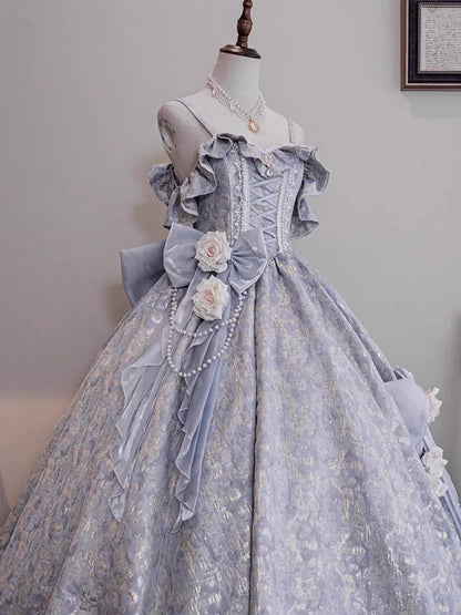 Adorables Robes de Quinceañera Longues à Volants, Robe de Bal à Bretelles Fines, Dentelle Bleue, Robe de Quince Rose MP150