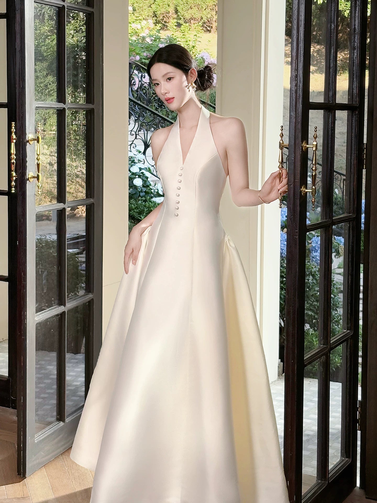Robe de soirée/de sortie mi-longue en satin ivoire, coupe décontractée trapèze, style français, pour femmes, idées pour un 18ème anniversaire, MP136