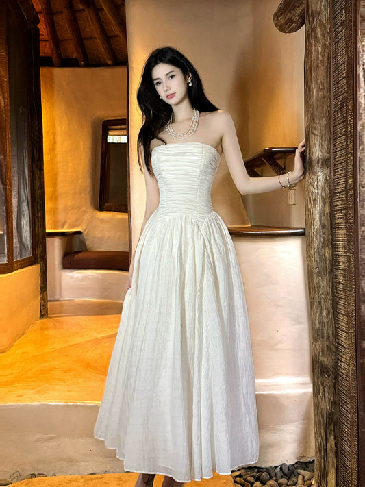 Simple A line Strapless White Mid Length 18th Birthday Gown For Women Party Dresses Holiday Beach Outfits MP226